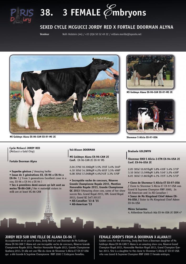 Datasheet for #3 FEMALE embryos: Cycle Mcgucci JORDY RED x Fortale Doorman Alyna