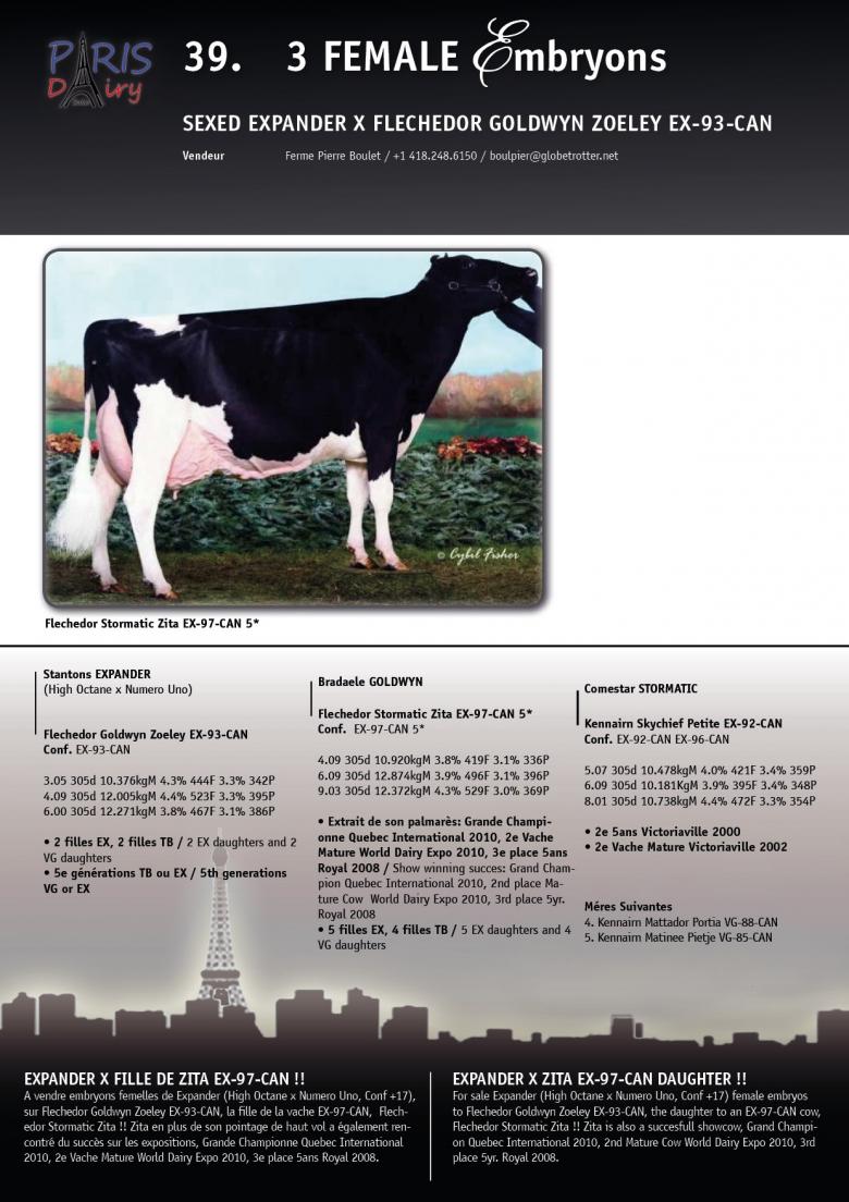 Datasheet for #3 FEMALE embryos: Stantons EXPANDER x Flechedor Goldwyn Zoeley EX-93-CAN