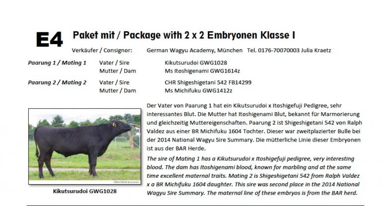 Datasheet for Lot E4: Combined embryo Package with 2 x #2 embryos