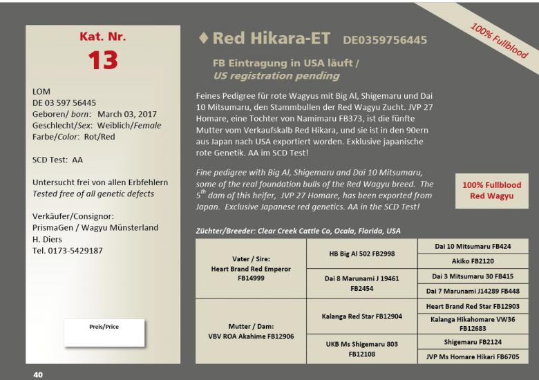 Datasheet for Lot 13. Red Hikara-ET