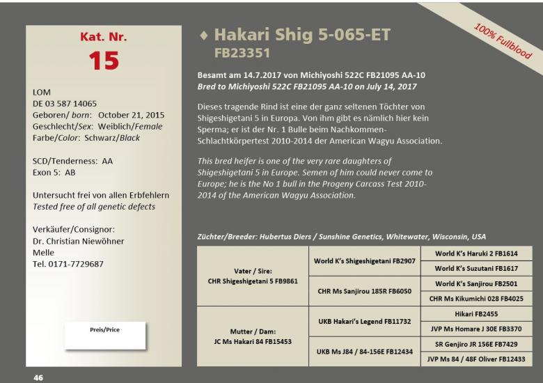 Datasheet for Lot 15. Hakari Shig 5-065-ET FB233551