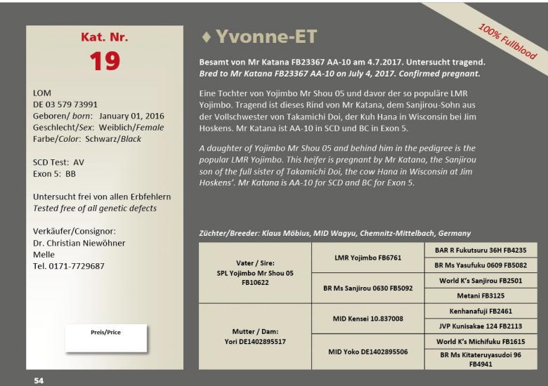 Datasheet for Lot 19. Yvonne-ET