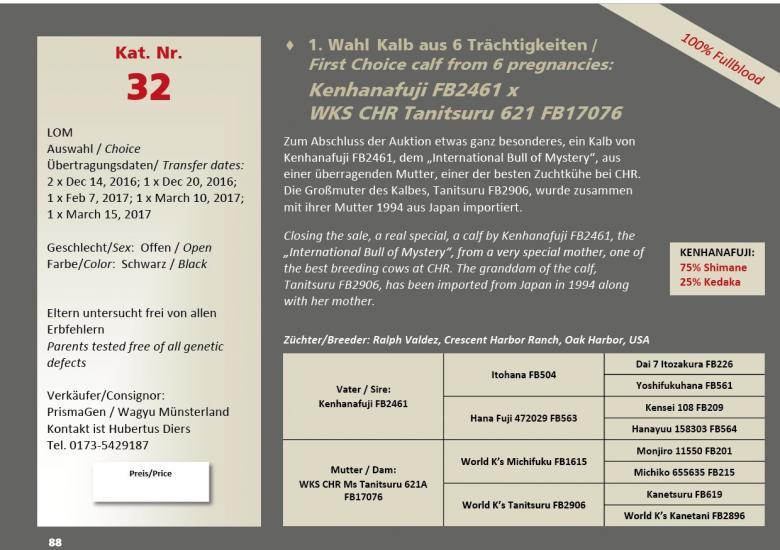 Datasheet for Lot 32. FIRST CHOICE: Kenhanafuji FB2461 x WKS CHR Tanitsuru 621 FB17076